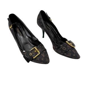 Louis Vuitton Monogram Buckle Pumps Brown Canvas Logo Stiletto Heels 38.5 EU